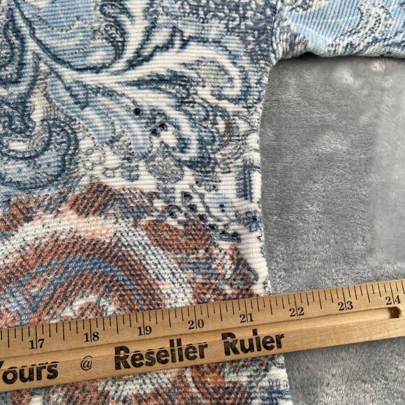 Chico's Pullover Womens 2 Blue Orange Paisley Print Side Button Sweater Knit - Picture 11 of 16